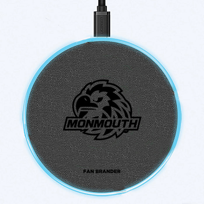 Fan Brander Grey 15W Wireless Charger with Monmouth Hawks laser etched Primary Logo