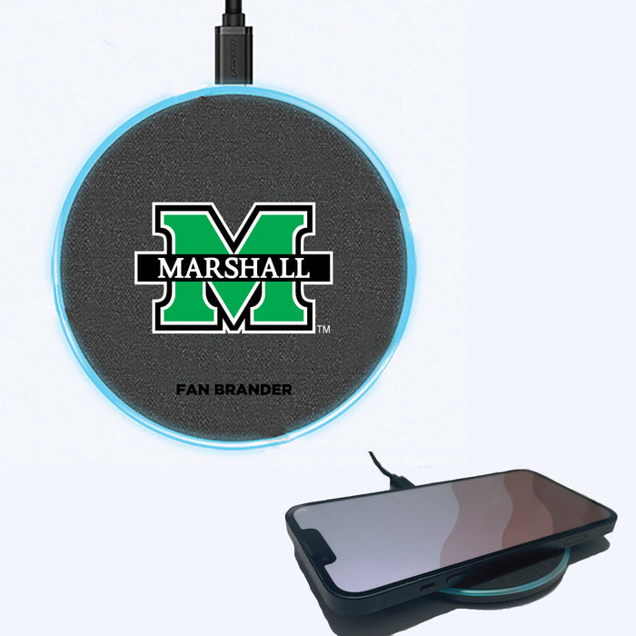 Fan Brander Grey 15W Wireless Charger with Marshall Thundering Herd Primary Logo