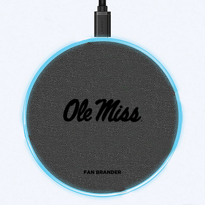 Fan Brander Grey 15W Wireless Charger with Mississippi Ole Miss laser etched Primary Logo