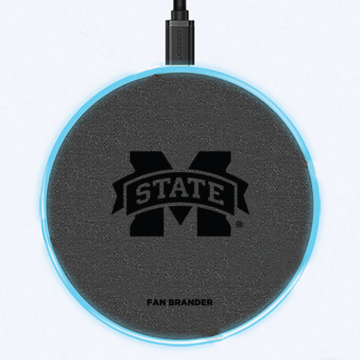 Fan Brander Grey 15W Wireless Charger with Mississippi State Bulldogs laser etched Primary Logo