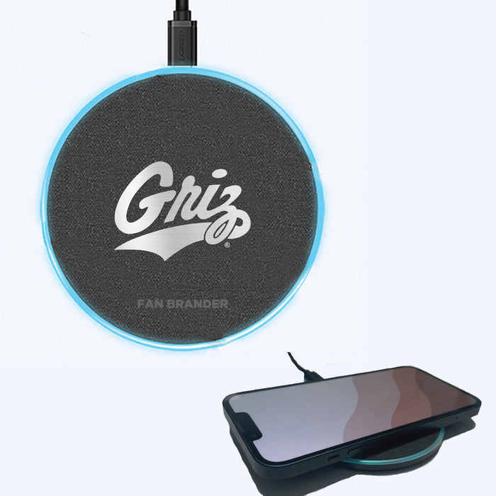 Fan Brander Grey 15W Wireless Charger with Montana Grizzlies Etched Primary Logo