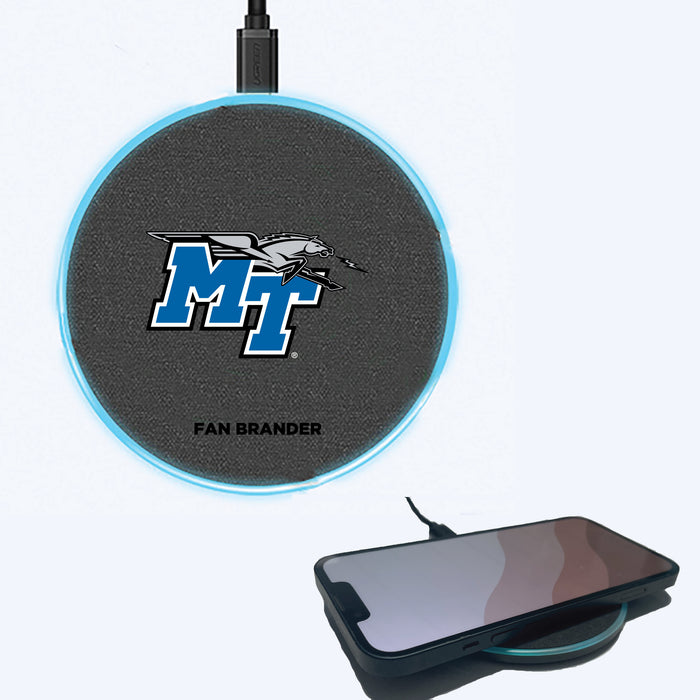 Fan Brander Grey 15W Wireless Charger with Middle Tennessee State Blue Raiders Primary Logo