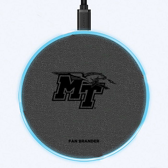 Fan Brander Grey 15W Wireless Charger with Middle Tennessee State Blue Raiders laser etched Primary Logo