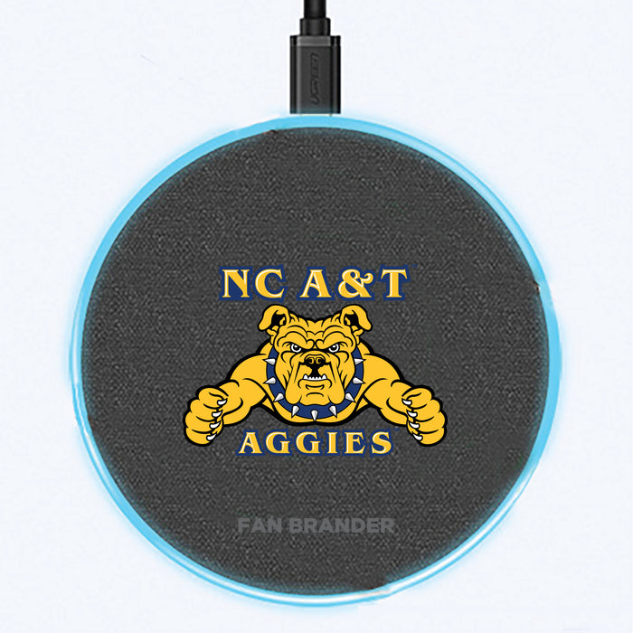 Fan Brander Grey 15W Wireless Charger with North Carolina A&T Aggies Primary Logo