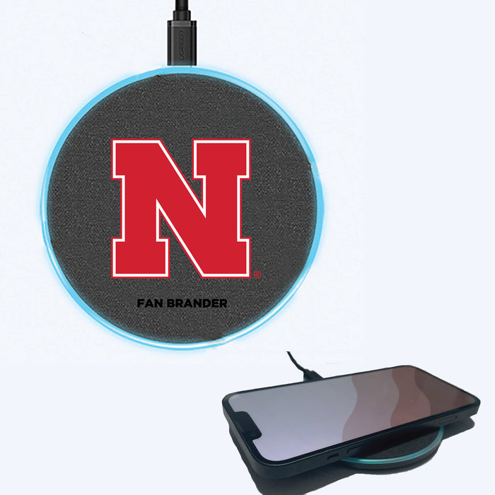 Fan Brander Grey 15W Wireless Charger with Nebraska Cornhuskers Primary Logo