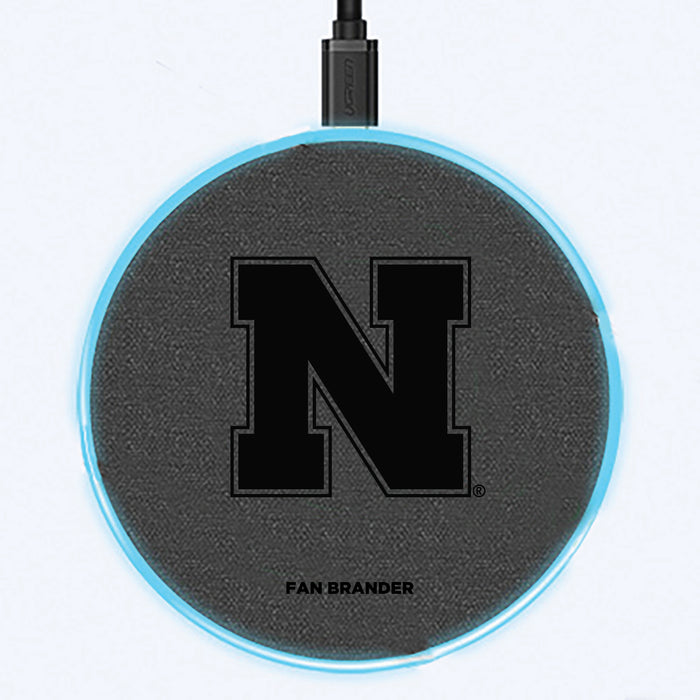 Fan Brander Grey 15W Wireless Charger with Nebraska Cornhuskers laser etched Primary Logo
