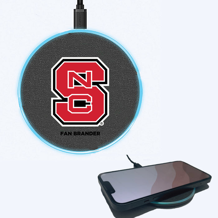 Fan Brander Grey 15W Wireless Charger with NC State Wolfpack Primary Logo