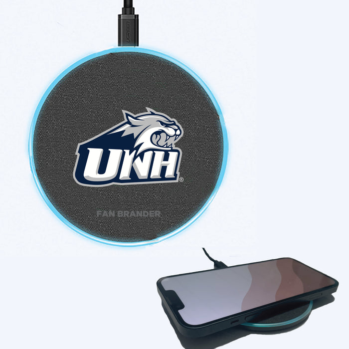Fan Brander Grey 15W Wireless Charger with New Hampshire Wildcats Primary Logo