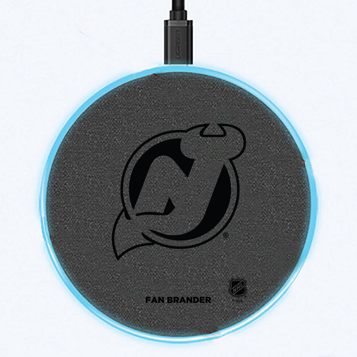 Fan Brander Grey 15W Wireless Charger with New Jersey Devils laser etched Primary Logo