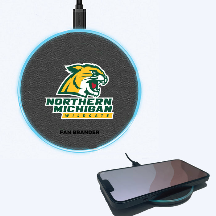 Fan Brander Grey 15W Wireless Charger with Northern Michigan University Wildcats Primary Logo