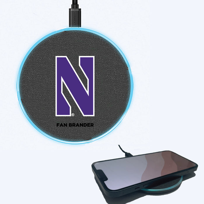 Fan Brander Grey 15W Wireless Charger with Northwestern Wildcats Primary Logo