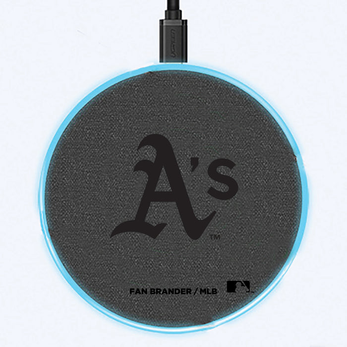 Fan Brander Grey 15W Wireless Charger with Oakland Athletics laser etched Primary Logo