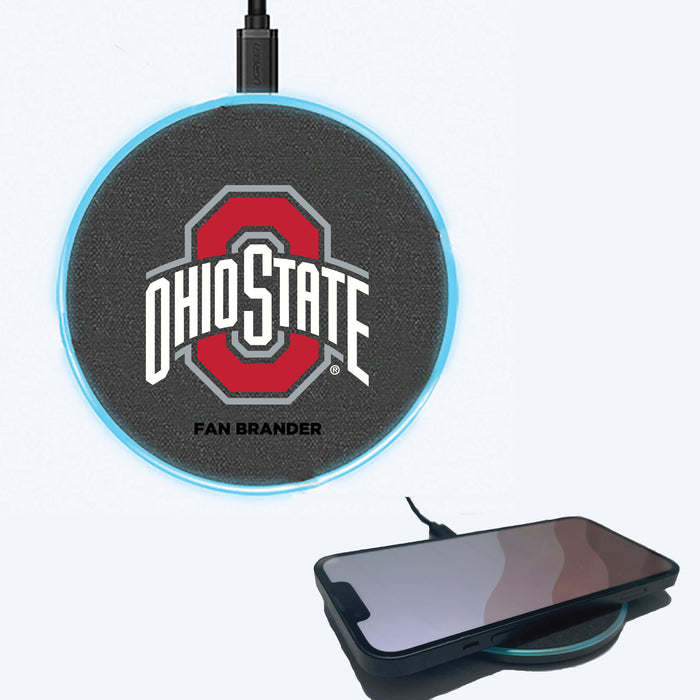 Fan Brander Grey 15W Wireless Charger with Ohio State Buckeyes Primary Logo