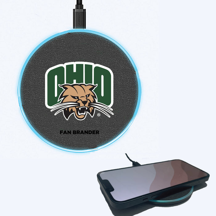 Fan Brander Grey 15W Wireless Charger with Ohio University Bobcats Primary Logo