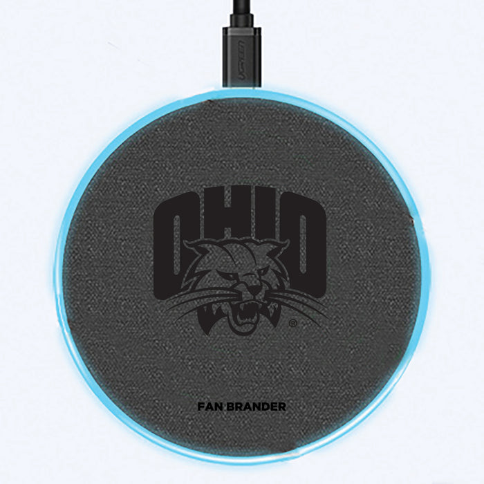 Fan Brander Grey 15W Wireless Charger with Ohio University Bobcats laser etched Primary Logo