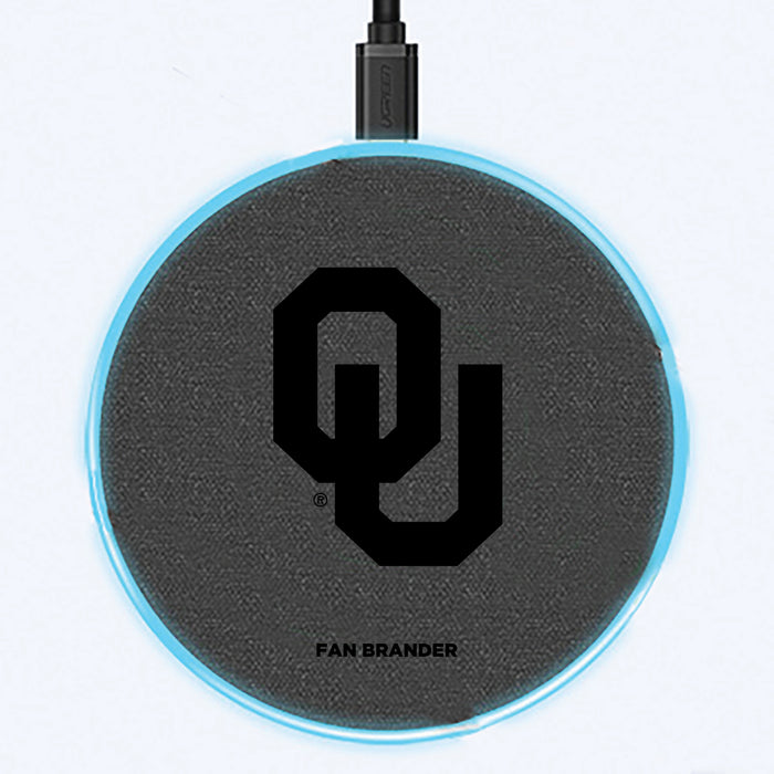 Fan Brander Grey 15W Wireless Charger with Oklahoma Sooners laser etched Primary Logo