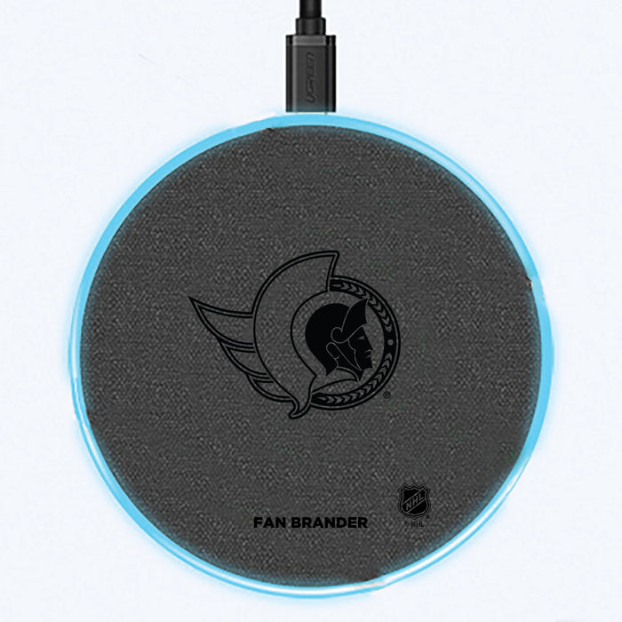 Fan Brander Grey 15W Wireless Charger with Ottawa Senators laser etched Primary Logo