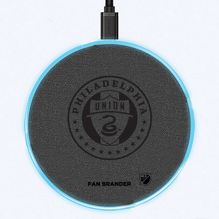 Fan Brander Grey 15W Wireless Charger with Philadelphia Union laser etched Primary Logo