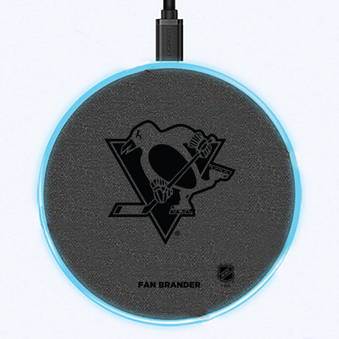 Fan Brander Grey 15W Wireless Charger with Pittsburgh Penguins laser etched Primary Logo