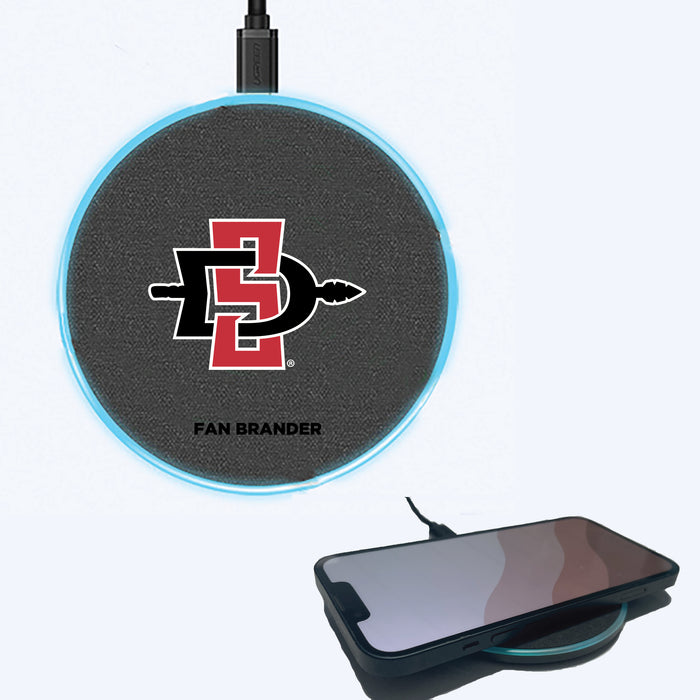 Fan Brander Grey 15W Wireless Charger with San Diego State Aztecs Primary Logo