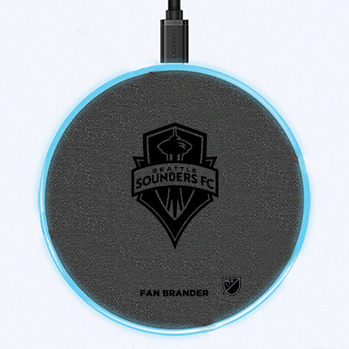 Fan Brander Grey 15W Wireless Charger with Seatle Sounders laser etched Primary Logo