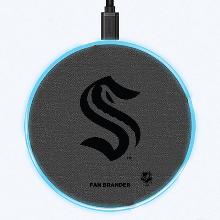 Fan Brander Grey 15W Wireless Charger with Seattle Kraken laser etched Primary Logo
