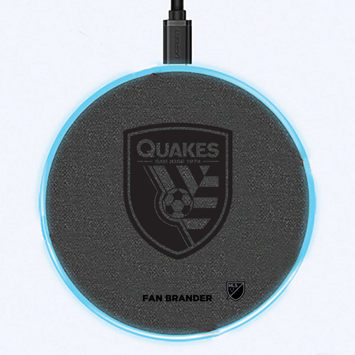 Fan Brander Grey 15W Wireless Charger with San Jose Earthquakes laser etched Primary Logo