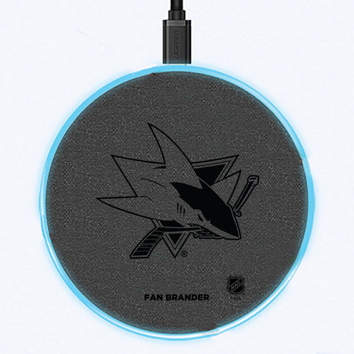 Fan Brander Grey 15W Wireless Charger with San Jose Sharks laser etched Primary Logo