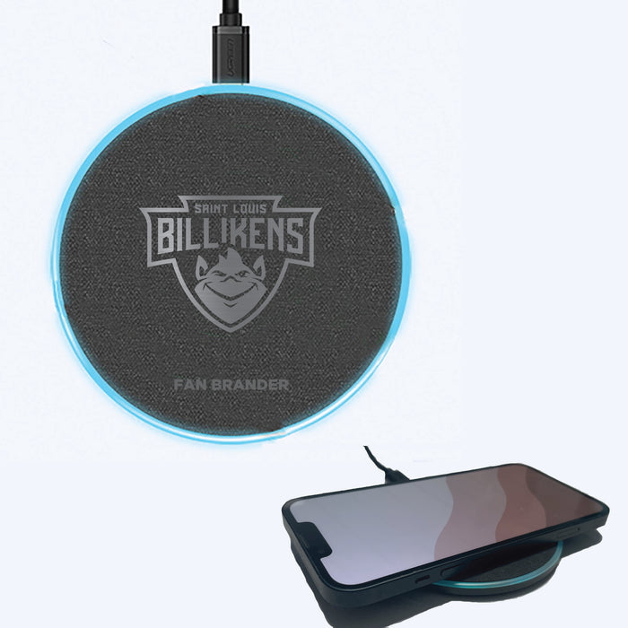 Fan Brander Grey 15W Wireless Charger with Saint Louis Billikens Etched Primary Logo