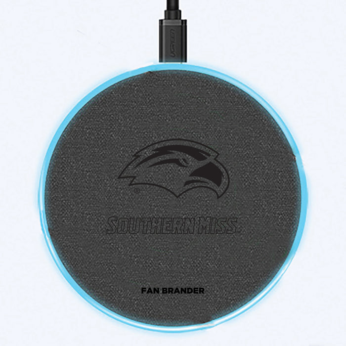 Fan Brander Grey 15W Wireless Charger with Southern Mississippi Golden Eagles laser etched Primary Logo