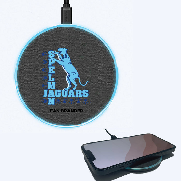 Fan Brander Grey 15W Wireless Charger with Spelman College Jaguars Primary Logo