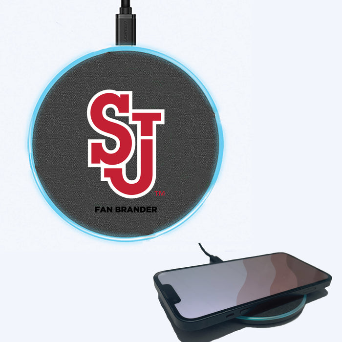 Fan Brander Grey 15W Wireless Charger with St. John's Red Storm Primary Logo