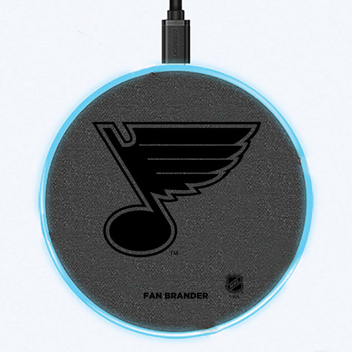 Fan Brander Grey 15W Wireless Charger with St. Louis Blues laser etched Primary Logo