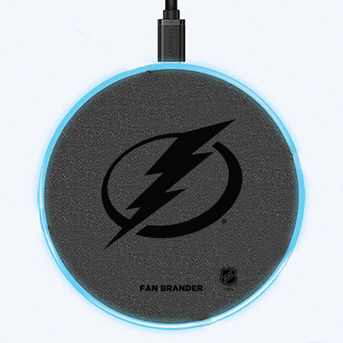 Fan Brander Grey 15W Wireless Charger with Tampa Bay Lightning laser etched Primary Logo