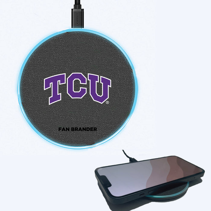 Fan Brander Grey 15W Wireless Charger with Texas Christian University Horned Frogs Primary Logo