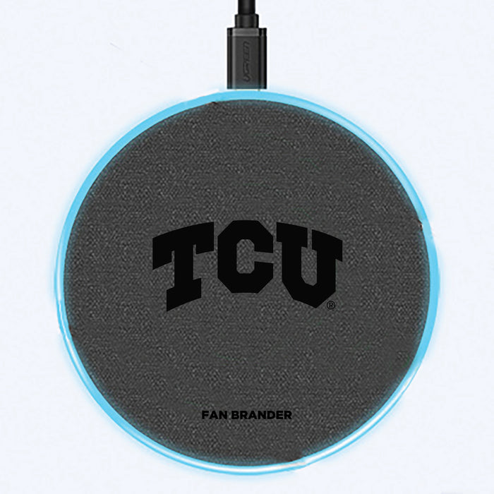 Fan Brander Grey 15W Wireless Charger with Texas Christian University Horned Frogs laser etched Primary Logo