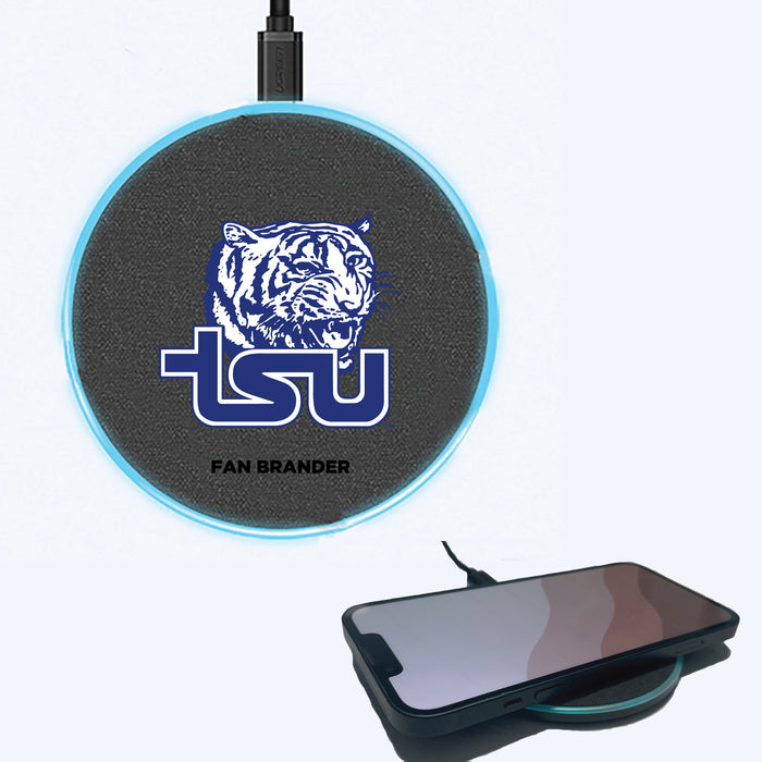 Fan Brander Grey 15W Wireless Charger with Tennessee State Tigers Primary Logo