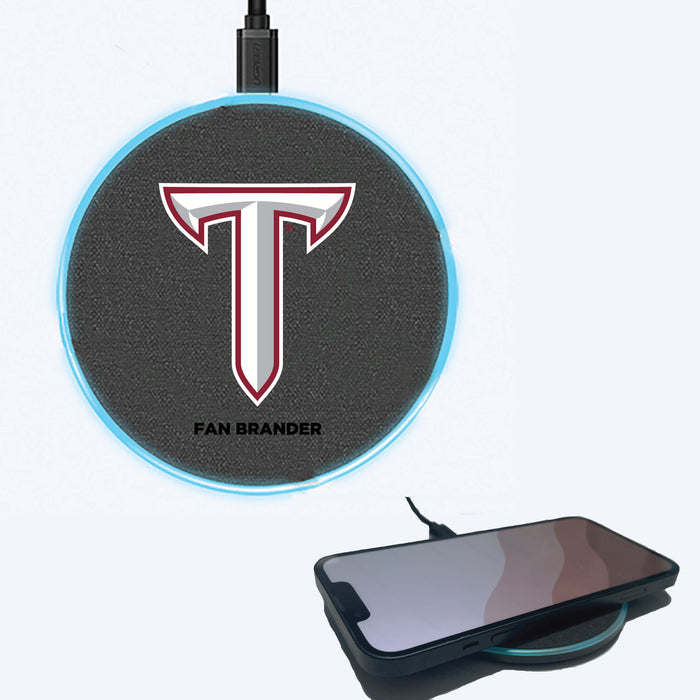 Fan Brander Grey 15W Wireless Charger with Troy Trojans Primary Logo