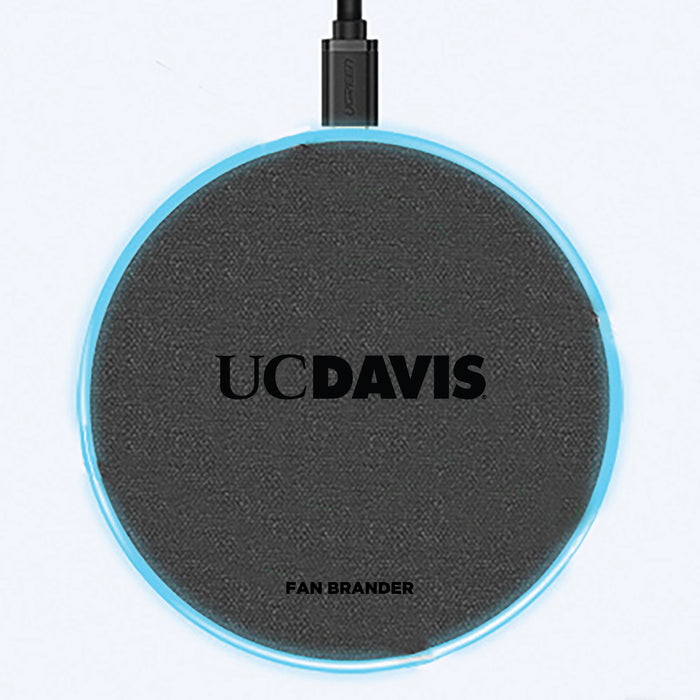 Fan Brander Grey 15W Wireless Charger with UC Davis Aggies laser etched Primary Logo