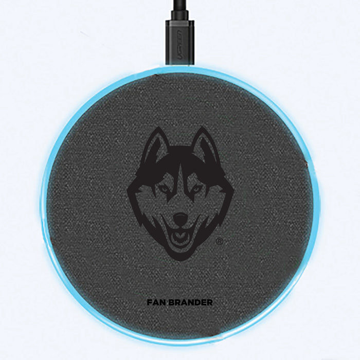 Fan Brander Grey 15W Wireless Charger with Uconn Huskies Primary Logo