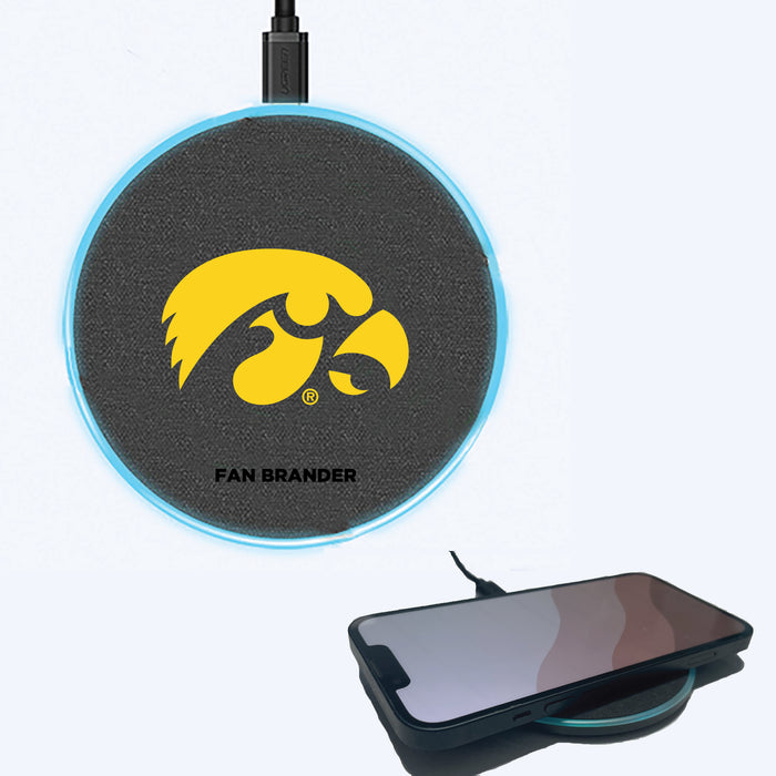 Fan Brander Grey 15W Wireless Charger with Iowa Hawkeyes Primary Logo
