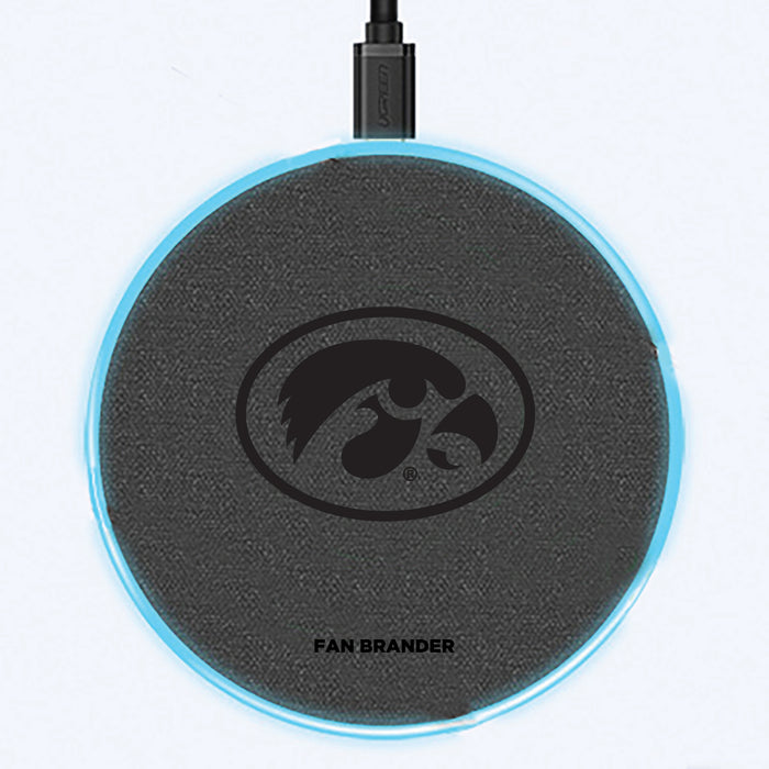 Fan Brander Grey 15W Wireless Charger with Iowa Hawkeyes laser etched Primary Logo