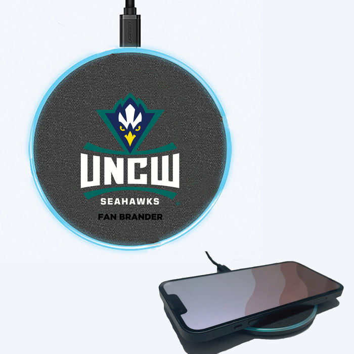 Fan Brander Grey 15W Wireless Charger with UNC Wilmington Seahawks Primary Logo
