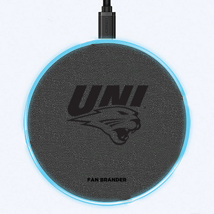 Fan Brander Grey 15W Wireless Charger with Northern Iowa Panthers laser etched Primary Logo