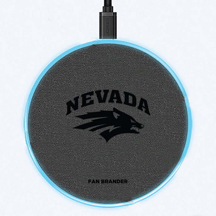 Fan Brander Grey 15W Wireless Charger with Nevada Wolf Pack laser etched Primary Logo
