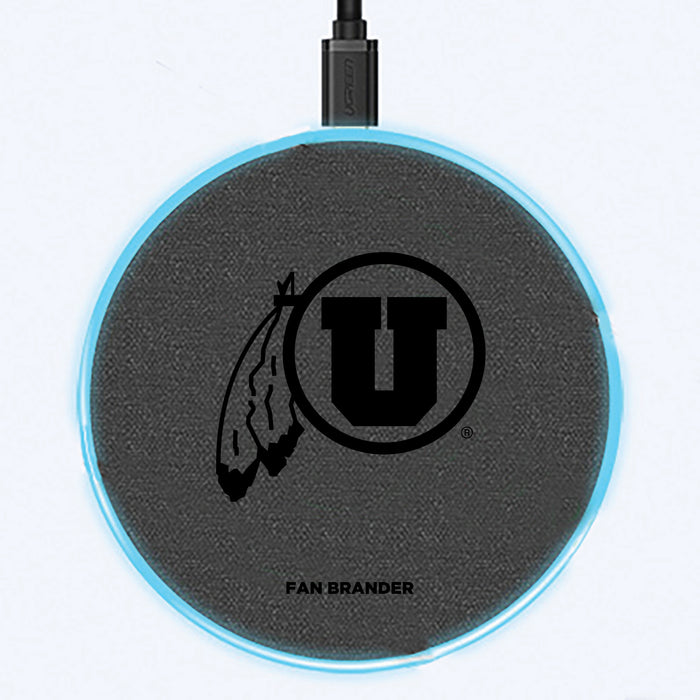 Fan Brander Grey 15W Wireless Charger with Utah Utes laser etched Primary Logo