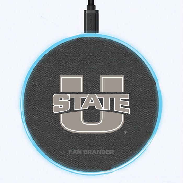 Fan Brander Grey 15W Wireless Charger with Utah State Aggies Primary Logo