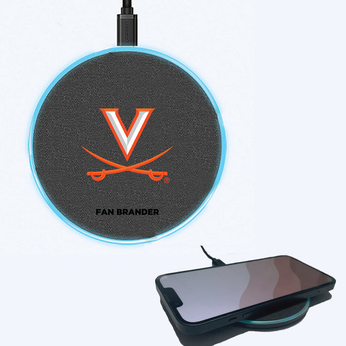 Fan Brander Grey 15W Wireless Charger with Virginia Cavaliers Primary Logo