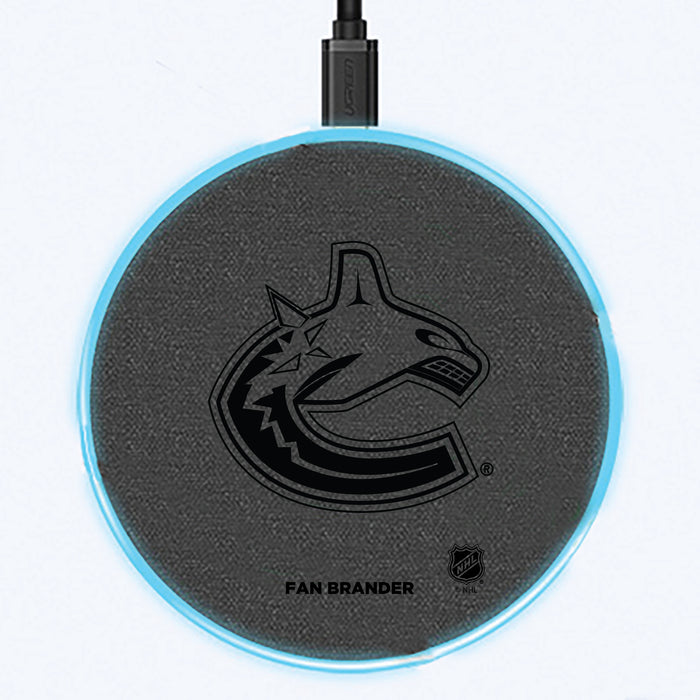 Fan Brander Grey 15W Wireless Charger with Vancouver Canucks laser etched Primary Logo