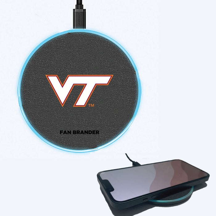 Fan Brander Grey 15W Wireless Charger with Virginia Tech Hokies Primary Logo
